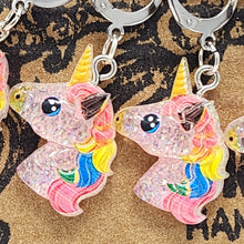 Load image into Gallery viewer, Sparkly Rainbow Unicorn Stitch Markers - set of 5