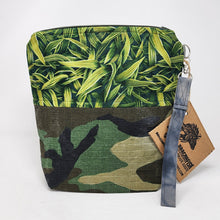 Load image into Gallery viewer, Freehand Machine Embriodered Camo remnant + Grass 10x11 Upcycled Project Bag - hand-dyed