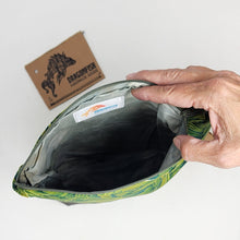 Load image into Gallery viewer, Freehand Machine Embriodered Camo remnant + Grass 10x11 Upcycled Project Bag - hand-dyed