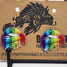 Load image into Gallery viewer, Dripping Rainbow Lips Earrings