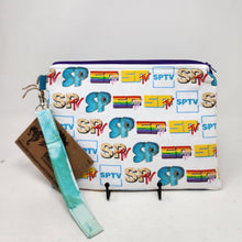 Load image into Gallery viewer, CUSTOM PRE-ORDER: Freehand Machine Embroidered Denim Jeans + SPTV Custom Logo Upcycled 10.5x8 Clutch bag - hand-dyed