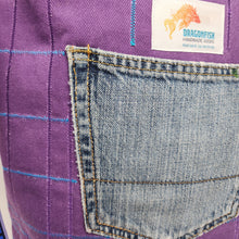 Load image into Gallery viewer, Purple Denim Swatch + Magic Mushrooms + Hand-dyed Bedsheeting Upcycled Tote Bag