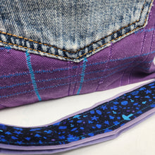 Load image into Gallery viewer, Purple Denim Swatch + Magic Mushrooms + Hand-dyed Bedsheeting Upcycled Tote Bag
