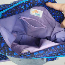 Load image into Gallery viewer, Purple Denim Swatch + Magic Mushrooms + Hand-dyed Bedsheeting Upcycled Tote Bag