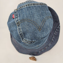 Load image into Gallery viewer, Blue Denim Jeans + Red Bandana Fabric Upcycled Reversible Bucket Hat - Medium

