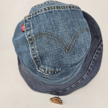 Load image into Gallery viewer, Blue Denim Jeans + Red Bandana Fabric Upcycled Reversible Bucket Hat - Medium