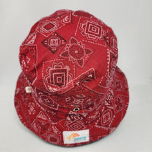 Load image into Gallery viewer, Blue Denim Jeans + Red Bandana Fabric Upcycled Reversible Bucket Hat - Medium