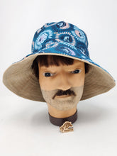 Load image into Gallery viewer, Corduroy Pants + Floral Block Print Remnant Upcycled Reversible Bucket Hat - Small