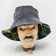 Load image into Gallery viewer, Dark Gray Stretch Denim Jeans + SciFi Villain Upcycled Reversible Bucket Hat - Small