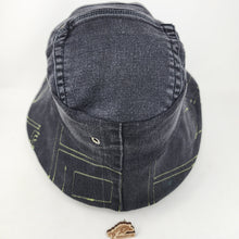 Load image into Gallery viewer, Dark Gray Stretch Denim Jeans + SciFi Villain Upcycled Reversible Bucket Hat - Small
