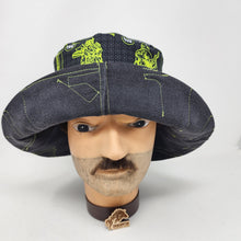 Load image into Gallery viewer, Dark Gray Stretch Denim Jeans + SciFi Villain Upcycled Reversible Bucket Hat - Small