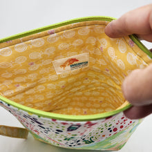 Load image into Gallery viewer, Vintage 1970s Tablecloth + Candy Man Soda 10x11 Upcycled Project Bag