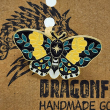 Load image into Gallery viewer, Beautiful Floral Moth Pin - Yellow, Black & Green