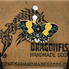 Load image into Gallery viewer, Beautiful Floral Moth Pin - Yellow, Black & Green