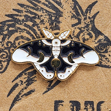 Load image into Gallery viewer, Moon Phase  Moth Pin - Black, White & Gold