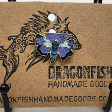 Load image into Gallery viewer, Psychedelic Moth Pin - Black, Purple & Silver
