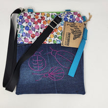 Load image into Gallery viewer, Feehand Machine Embroidered High Denim Jeans + Rainbow Ladybugs 10x12 Crossbody 3-way Upcycled Bag