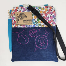 Load image into Gallery viewer, Feehand Machine Embroidered High Denim Jeans + Rainbow Ladybugs 10x12 Crossbody 3-way Upcycled Bag