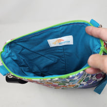 Load image into Gallery viewer, Feehand Machine Embroidered High Denim Jeans + Rainbow Ladybugs 10x12 Crossbody 3-way Upcycled Bag