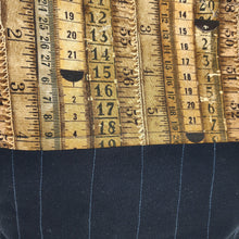 Load image into Gallery viewer, Freehand Machine Embroidered Black Dress Pants + Vintage Yardsticks 14.5x11 Upcycled Project Bag - hand-dyed