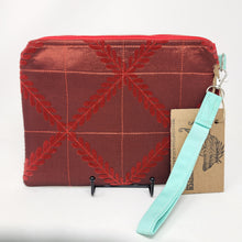 Load image into Gallery viewer, Freehand Machine Embroidered Upholstery Remnant + Bullseye Moth Upcycled 10.5x8 Clutch bag - hand-dyed