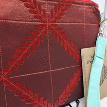 Load image into Gallery viewer, Freehand Machine Embroidered Upholstery Remnant + Bullseye Moth Upcycled 10.5x8 Clutch bag - hand-dyed