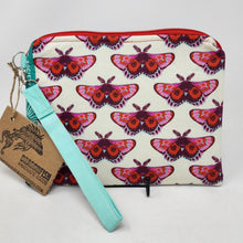 Load image into Gallery viewer, Freehand Machine Embroidered Upholstery Remnant + Bullseye Moth Upcycled 10.5x8 Clutch bag - hand-dyed