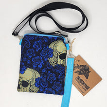 Load image into Gallery viewer, Remnant Brocade Skulls & Roses Crossbody 3-way 6x7 Upcycled Cell Phone Bag - hand-dyed