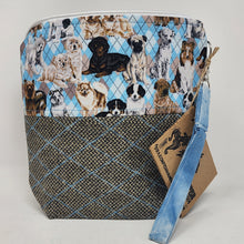 Load image into Gallery viewer, Freehand Machine Embroidered Vintage Men&#39;s Wool Suit Coat + Argyle Dogs 8x9 Project Bag - hand-dyed
