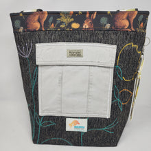 Load image into Gallery viewer, Freehand Machine Embroidered Upholstery Remnant + Rabbits Upcycled Tote Bag