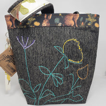 Load image into Gallery viewer, Freehand Machine Embroidered Upholstery Remnant + Rabbits Upcycled Tote Bag