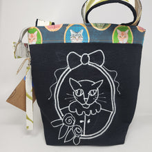 Load image into Gallery viewer, Freehand Machine Embroidered Brocade Upholstery Remnant + Cats in Clothes Upcycled Tote Bag