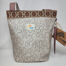 Load image into Gallery viewer, Freehand Machine Embroidered Upholstery Remnant + Handwoven Indian Scarf Upcycled Tote Bag