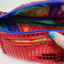Load image into Gallery viewer, Red Sequined Remnant + Rainbow Remnants Hip Bag