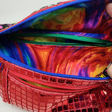Load image into Gallery viewer, Red Sequined Remnant + Rainbow Remnants Hip Bag