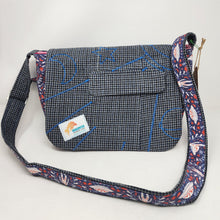 Load image into Gallery viewer, Freehand Machine Embroidered Vintage Men's Suit + Folk Art Alien & UFO Upcycled Messenger Bag