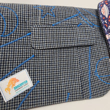 Load image into Gallery viewer, Freehand Machine Embroidered Vintage Men's Suit + Folk Art Alien & UFO Upcycled Messenger Bag