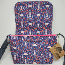 Load image into Gallery viewer, Freehand Machine Embroidered Vintage Men's Suit + Folk Art Alien & UFO Upcycled Messenger Bag