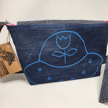 Load image into Gallery viewer, Freehand Machine Embroidered Vintage Men's Suit + Folk Art Alien & UFO Upcycled Messenger Bag