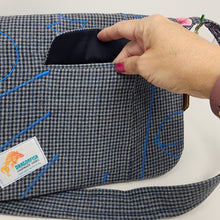 Load image into Gallery viewer, Freehand Machine Embroidered Vintage Men's Suit + Folk Art Alien & UFO Upcycled Messenger Bag