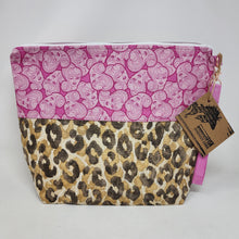 Load image into Gallery viewer, Freehand Machine Embroidered Leopard Canvas Remnant + OOP Barbie fabric 14.5x11 Upcycled Project Bag - hand-dyed