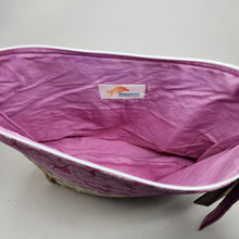 Load image into Gallery viewer, Freehand Machine Embroidered Leopard Canvas Remnant + OOP Barbie fabric 14.5x11 Upcycled Project Bag - hand-dyed