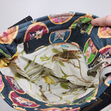 Load image into Gallery viewer, Freehand Machine Embroidered Brocade Upholstery Remnant + Cats in Clothes Upcycled Tote Bag