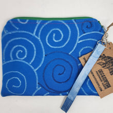 Load image into Gallery viewer, Freehand Machine Embroidered Ikea Blue Denim + Turtles Upcycled 10.5x8 Clutch bag - hand-dyed