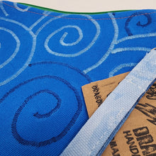 Load image into Gallery viewer, Freehand Machine Embroidered Ikea Blue Denim + Turtles Upcycled 10.5x8 Clutch bag - hand-dyed