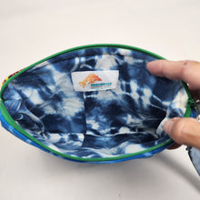 Load image into Gallery viewer, Freehand Machine Embroidered Ikea Blue Denim + Turtles Upcycled 10.5x8 Clutch bag - hand-dyed