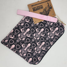 Load image into Gallery viewer, Freehand Machine Embroidered Ikea sofa cover + Pink Peni Upcycled 10.5x8 Clutch bag - hand-dyed