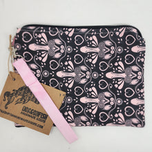 Load image into Gallery viewer, Freehand Machine Embroidered Ikea sofa cover + Pink Peni Upcycled 10.5x8 Clutch bag - hand-dyed