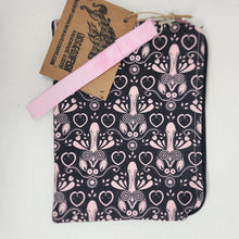 Load image into Gallery viewer, Freehand Machine Embroidered Ikea sofa cover + Pink Peni Upcycled 10.5x8 Clutch bag - hand-dyed