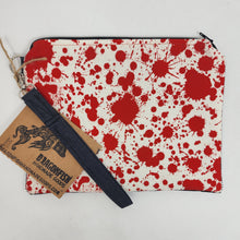 Load image into Gallery viewer, Freehand Machine Embroidered Red Taffeta Drape + Blood Splatter Upcycled 10.5x8 Clutch bag - hand-dyed